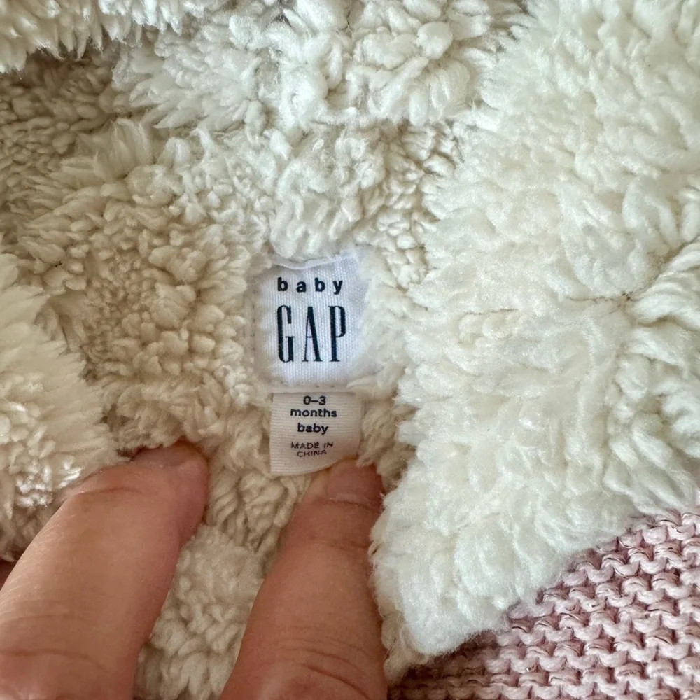 🩷 Baby Gap Pink Sherpa Lined Hooded Jacket with Bear Ears, Size 0-3 Months 🐻